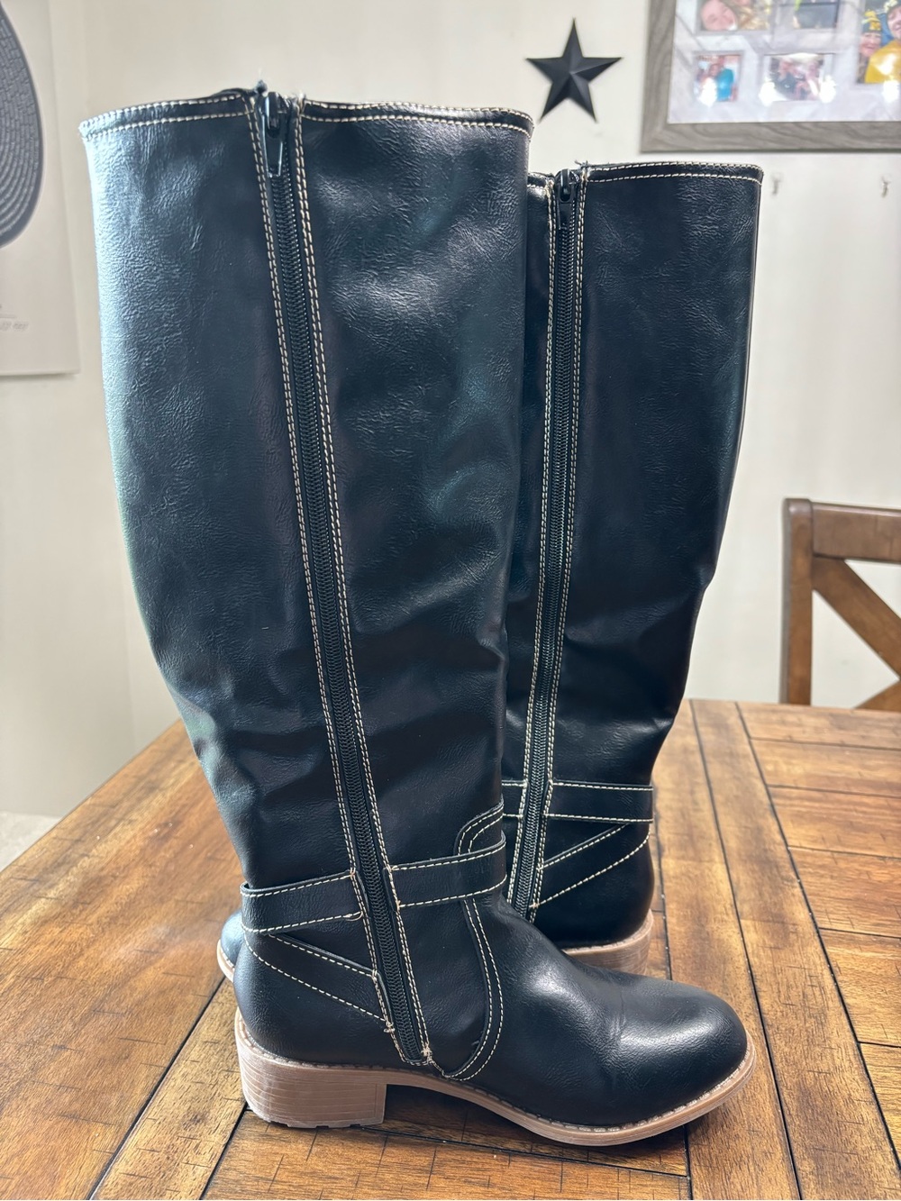 St. John's Bay Black Tall Buckle Riding Boots - Picture 2 of 6